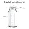 64oz Wide Mouth Glass Jar - Airtight Canning for Fermenting, Pickling - Heavy-Duty Storage, Half Gallon/2 Quart