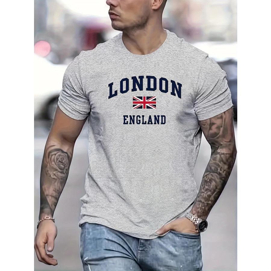 Летняя мужская футболка свободного кроя из 100% чистого хлопка большого размера с принтом в стиле Лондон-Англия с круглым вырезом и короткими рукавами