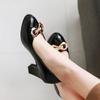2024 Ladies Shoes Slip On Women's High Heels Retro Office & Career Pumps Women Metal Decoration Shallow Chunky Heels Shoes Women
