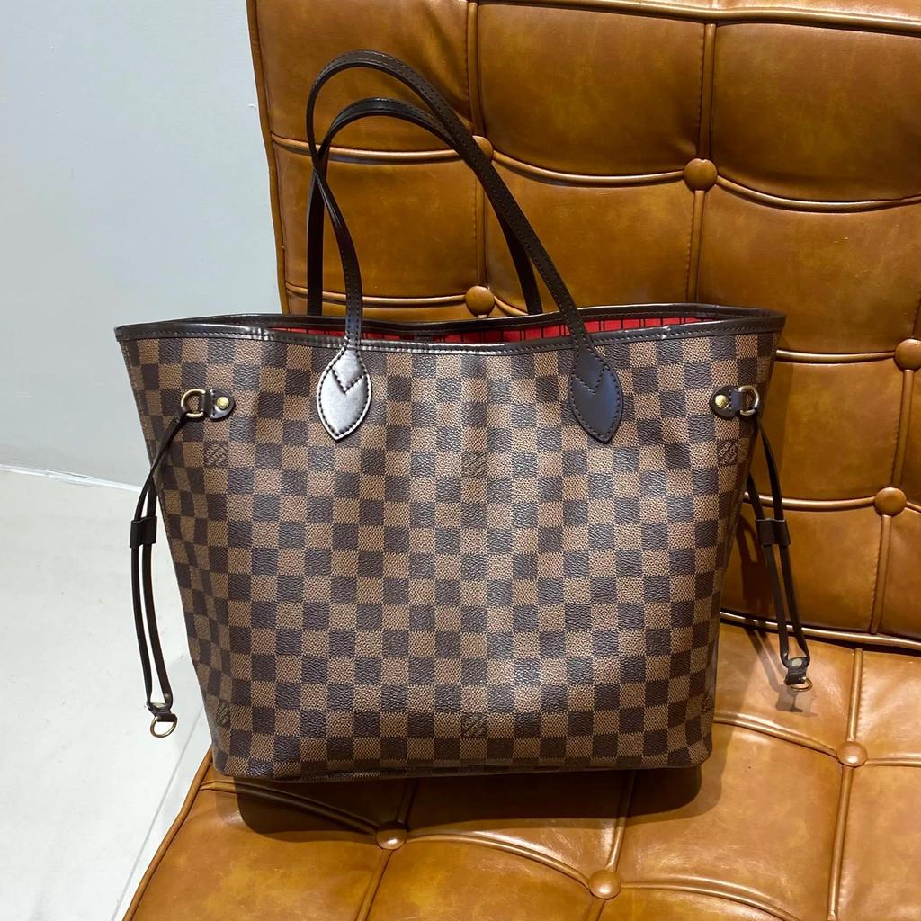 [Pre-Owned] Neverfull Mm Checkered Coated Canvas With Leather Trim Tote Bag - Excellent #XPCAA6
