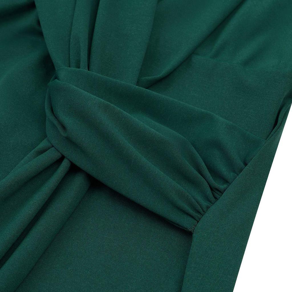 Осенне-зимнее женское повседневное однотонное платье с V-образным вырезом и длинными рукавами, с завышенной талией