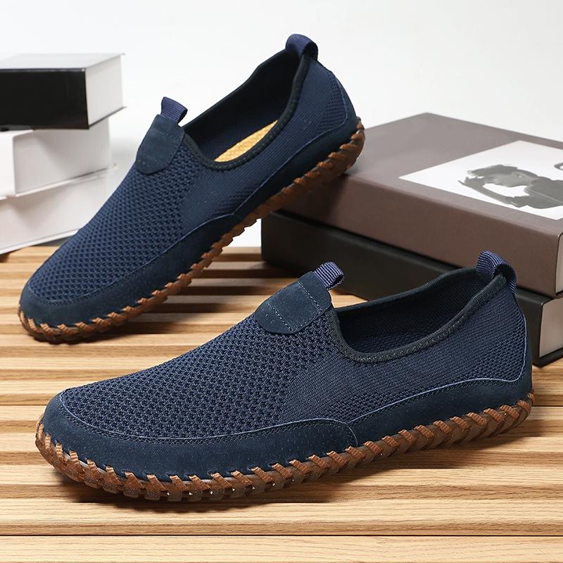Men Comfortable And Casual Loafers Breathable Knitted Fabric Anti-Slip Outdoor Walking Shoe Soft-Soled Lightweight Driving Shoes