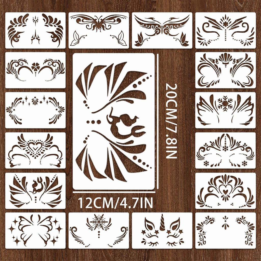 16x шаблонов трафаретов для аквагрима, практичные трафареты для аквагрима, многоразовые для