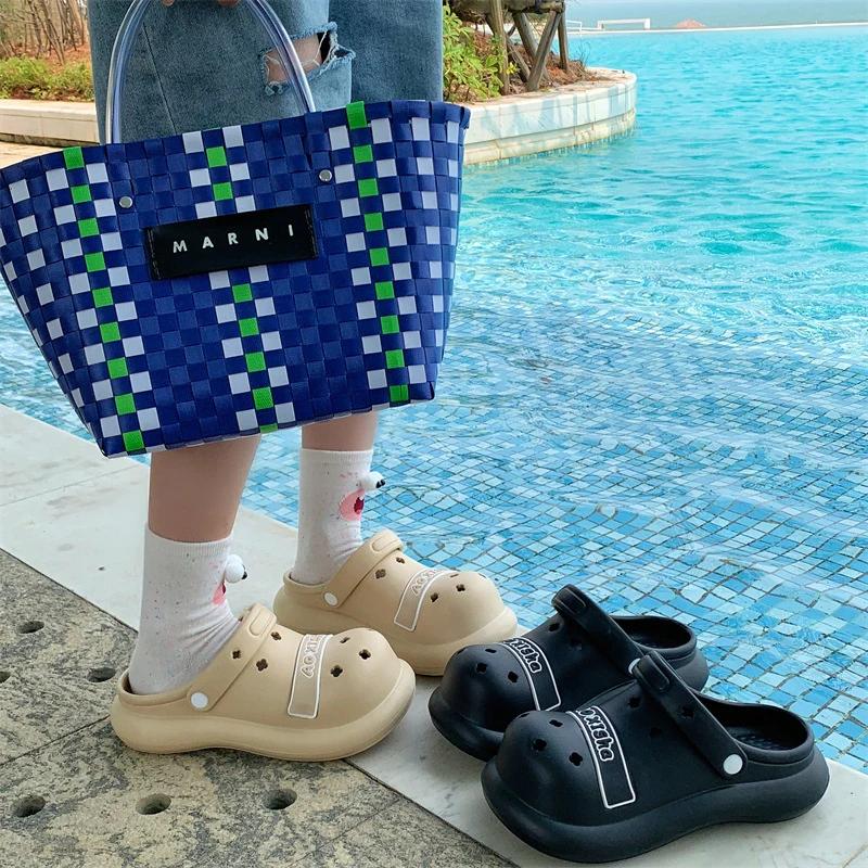 New Summer Women's Slippers 2024 Fashion Baotou EVA Women's Slippers Solid Color Hollow Daily Style Two-Wear Women's Slippers