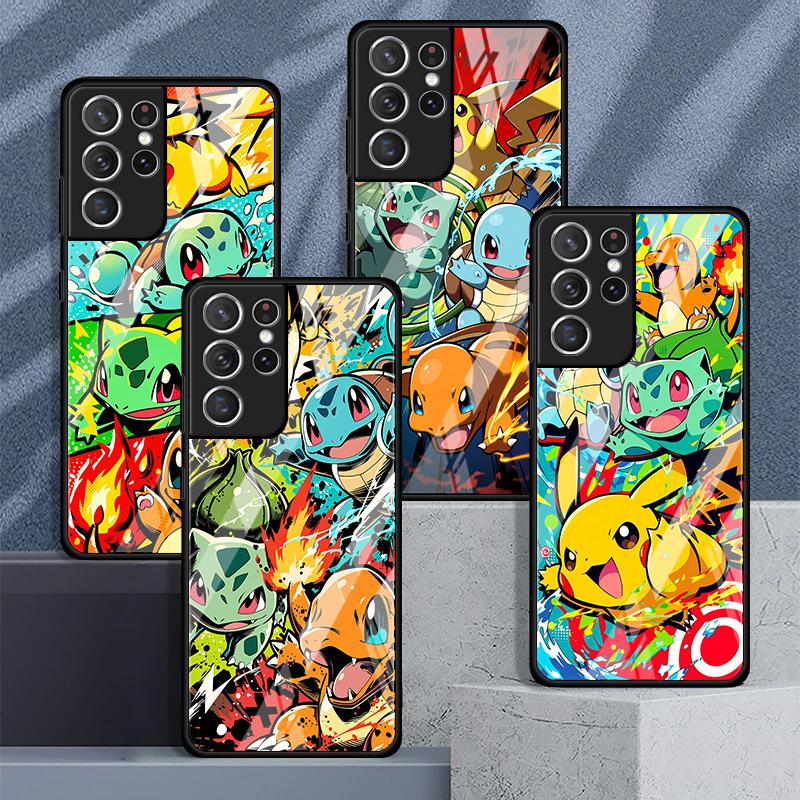 Cartoon Hot Pokemon Glass Case for Samsung Galaxy S26 S25 Ultra S24+ S25+ S23+ S24 S21 S23 Plus S20 FE S22 Luxury Phone Cover