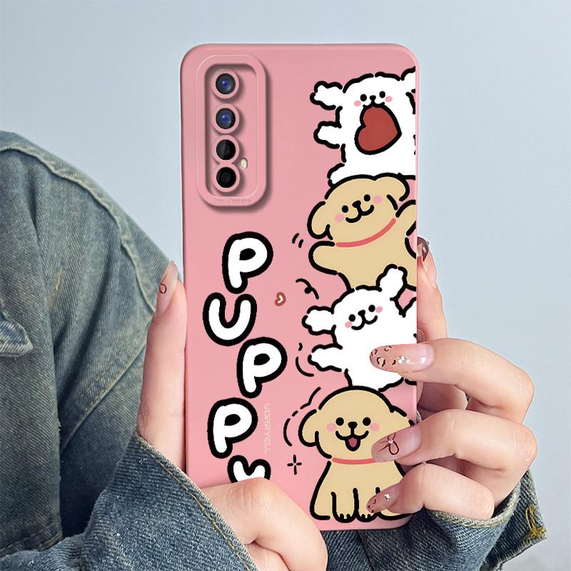 For Realme 7 RMX2151 RMX2155 Phone Case Realme7 4G Back Cover Soft Silicone Sweet Lovely Cartoon Panda Flower Printed Coque Capa