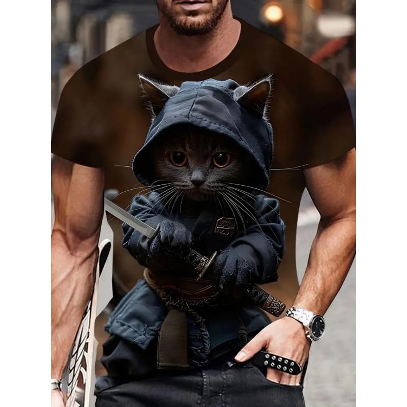 Мужская футболка с принтом 3D Animal Rock Cat, летняя модная повседневная футболка для спорта на открытом воздухе с круглым вырезом и короткими рукавами, мужская одежда, топы
