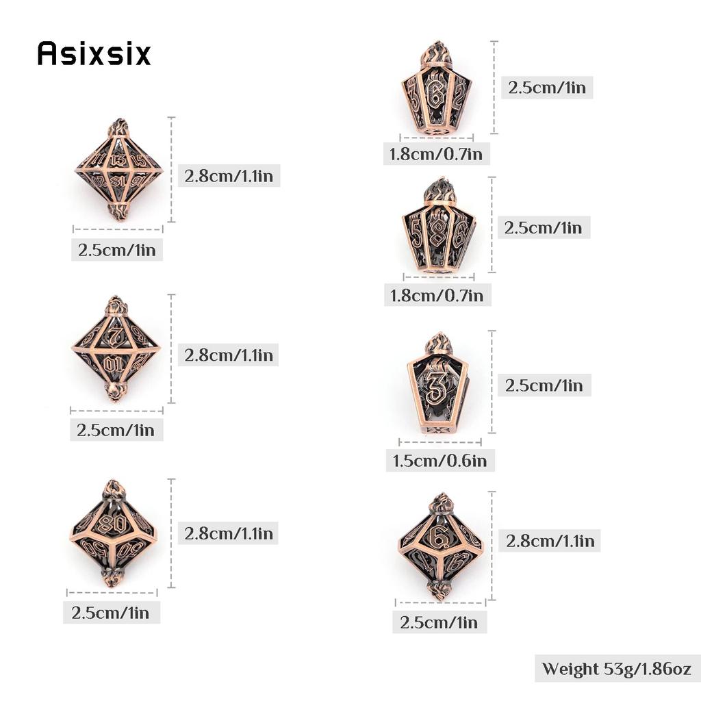 7 Pcs Copper Flame Metal Dice Hollow Metal Polyhedral Dice Set Suitable for Role-Playing RPG Board Game Card Game