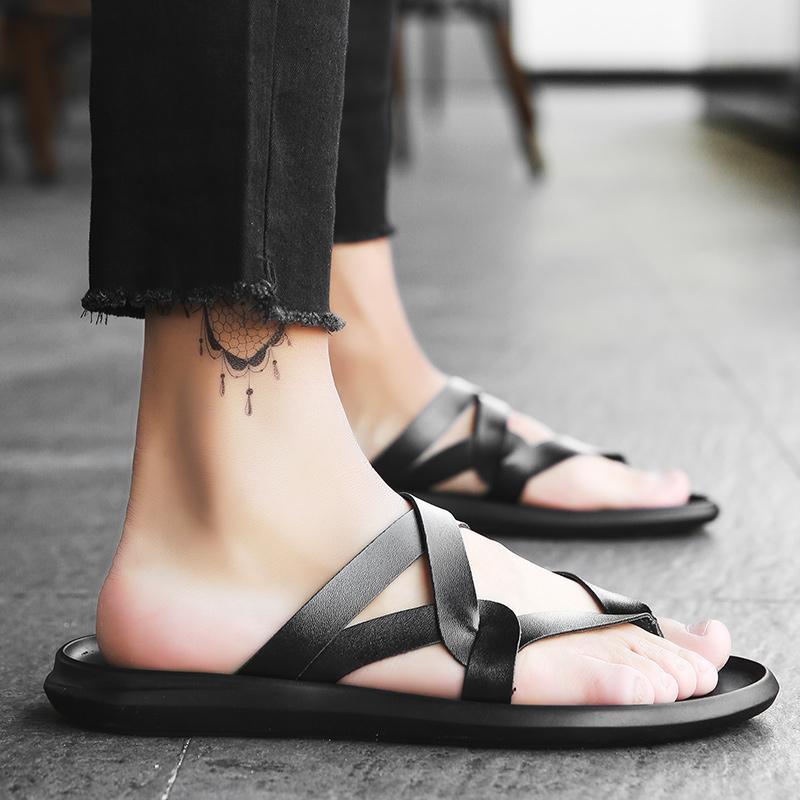 Уличные мужские пляжные сандалии, уличные римские тапочки, удобные полуботинки, новые повседневные ленивые туфли, нескользящие полускользящие шлепанцы