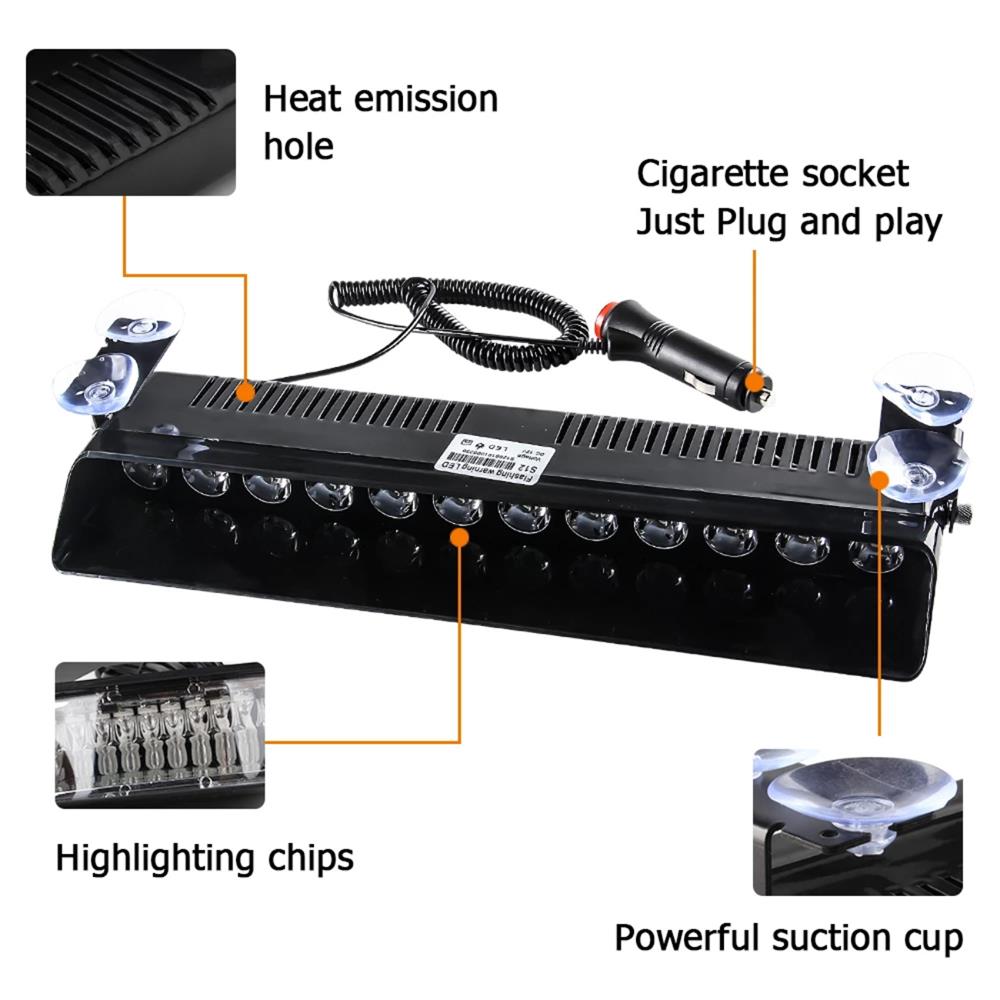 Ночной рыцарь 12 светодиодных полицейских стробоскопов Аварийная присоска Предупреждающая лампа Вспышка Тире Лампа Мигающая сигнальная лампа на лобовом стекле