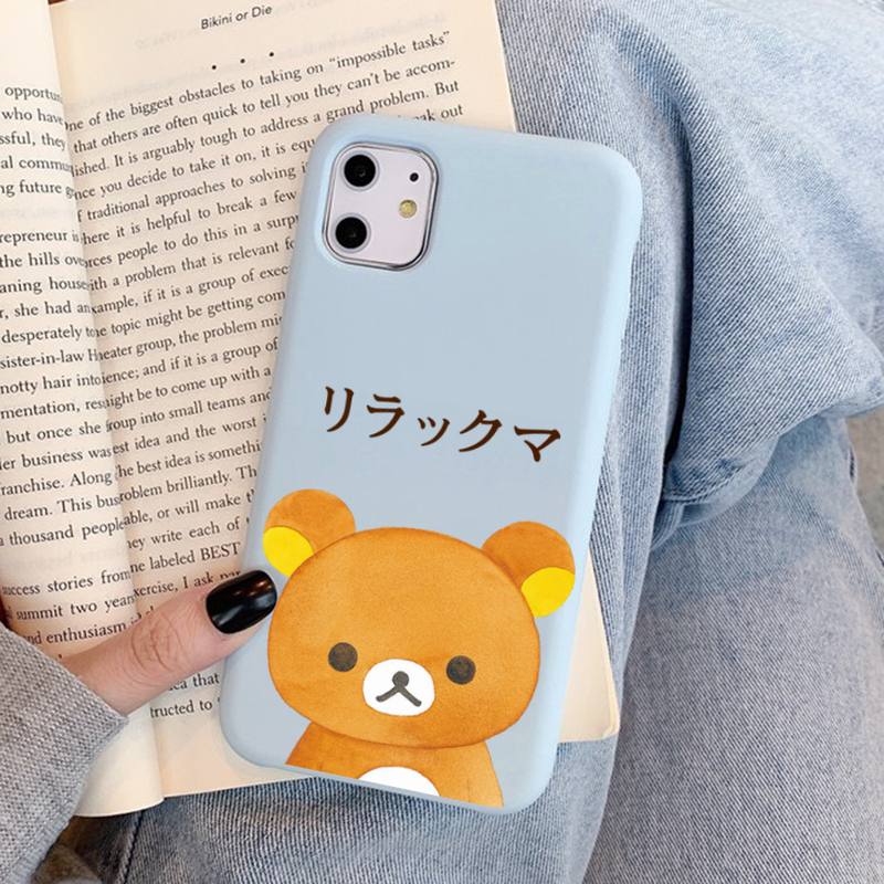 Милый чехол Rilakkuma для iPhone 14 11 12 13 Mini Pro Xs Max 8 7 6 6S Plus X XR, однотонный чехол конфетного цвета