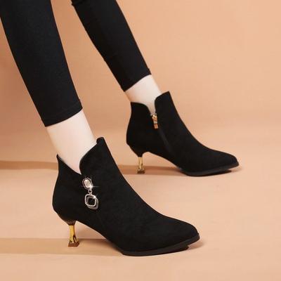 Осень и зима остроносые тонкие ботильоны новые бархатные короткие ботинки тонкий высокий каблук утолщенное короткое голенище толстая подошва женские ботинки Мартин