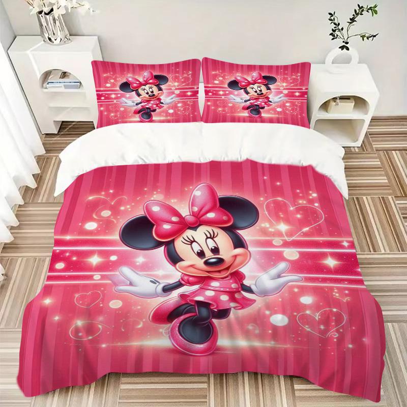 Minnie Mouse Sparkle Heart Print 3Pcs Bedding Setduvet Cover With 2 Bedropillowcase Home Birthday Gift