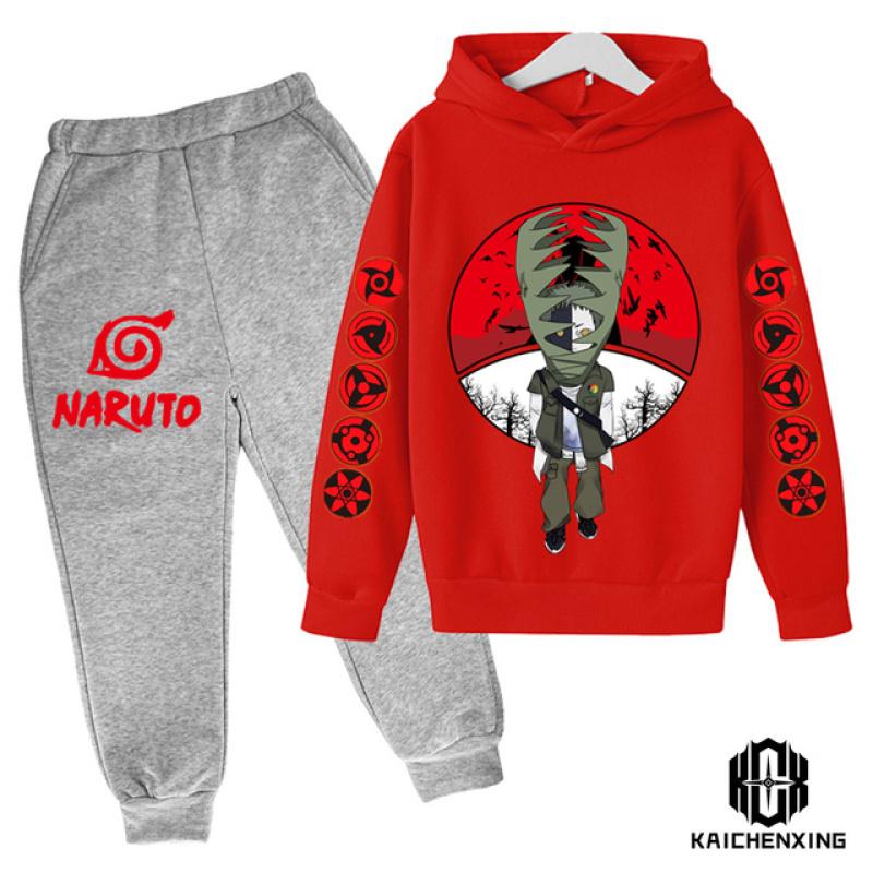 Детский спортивный костюм с капюшоном в стиле аниме Наруто на весну и осень, спортивный костюм для мальчиков и девочек, костюм со штанами и капюшоном для детей