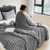 Summer AC Flannel Blanket Thickened Double-sided Plush Striped Texture Solid Color Office Nap Home Bed Sofa Travel Cozy Warm Winter Blanket