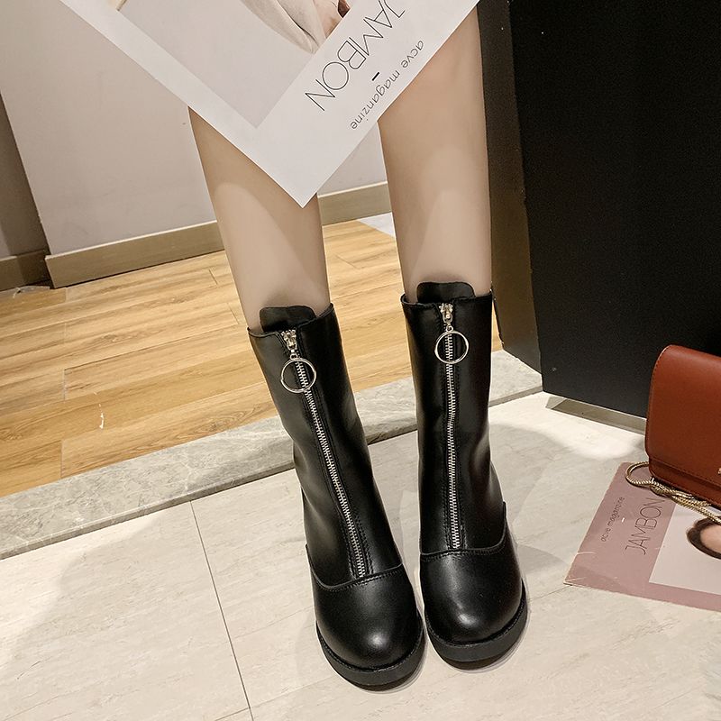 Обувь Платформа Женские Сапоги Черные Туфли для Женщин Элегантные на Каблуке Высокие Каблуки Половина Новые Рок До середины Икры Мода 2024 Распродажа Y2k Готика