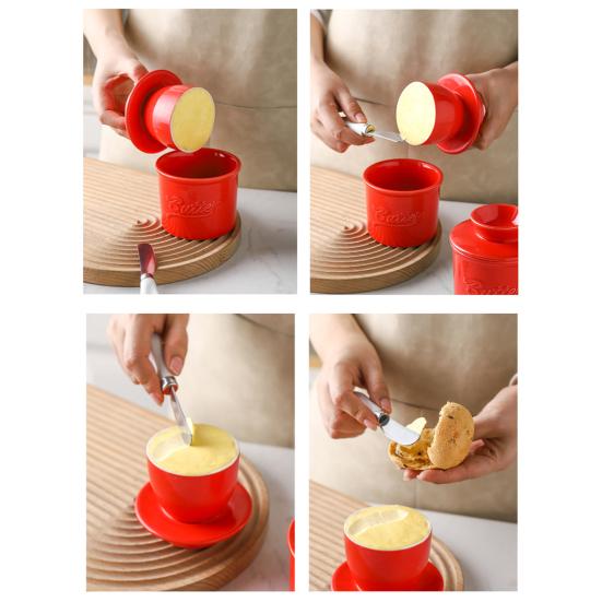 Ceramics Butter Crock with Lid French Butter Dish Keeper Counter Spreadable Soft Butter Container Storage Jar