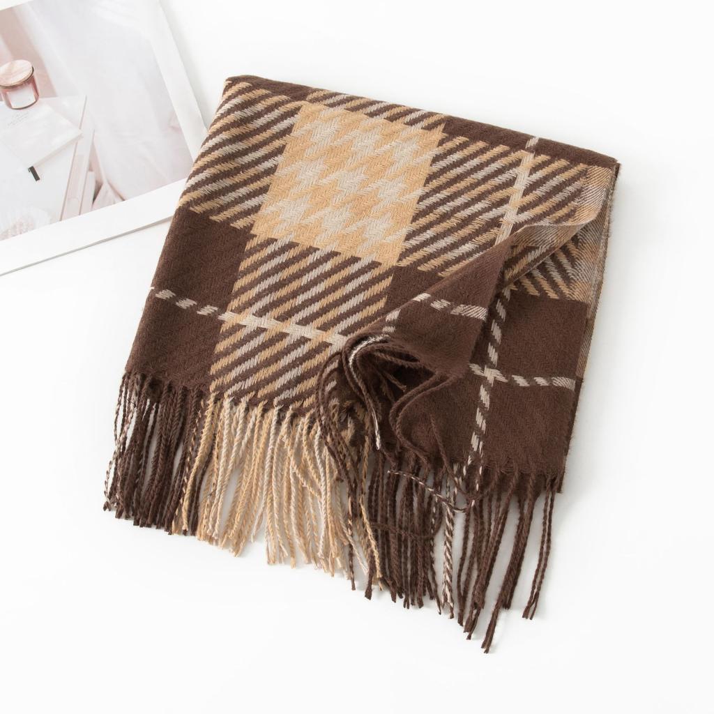 New Korean Imitation Cashmere Scarf High End Versatile Plaid Shawl Couple's Long Winter Warm Scarf