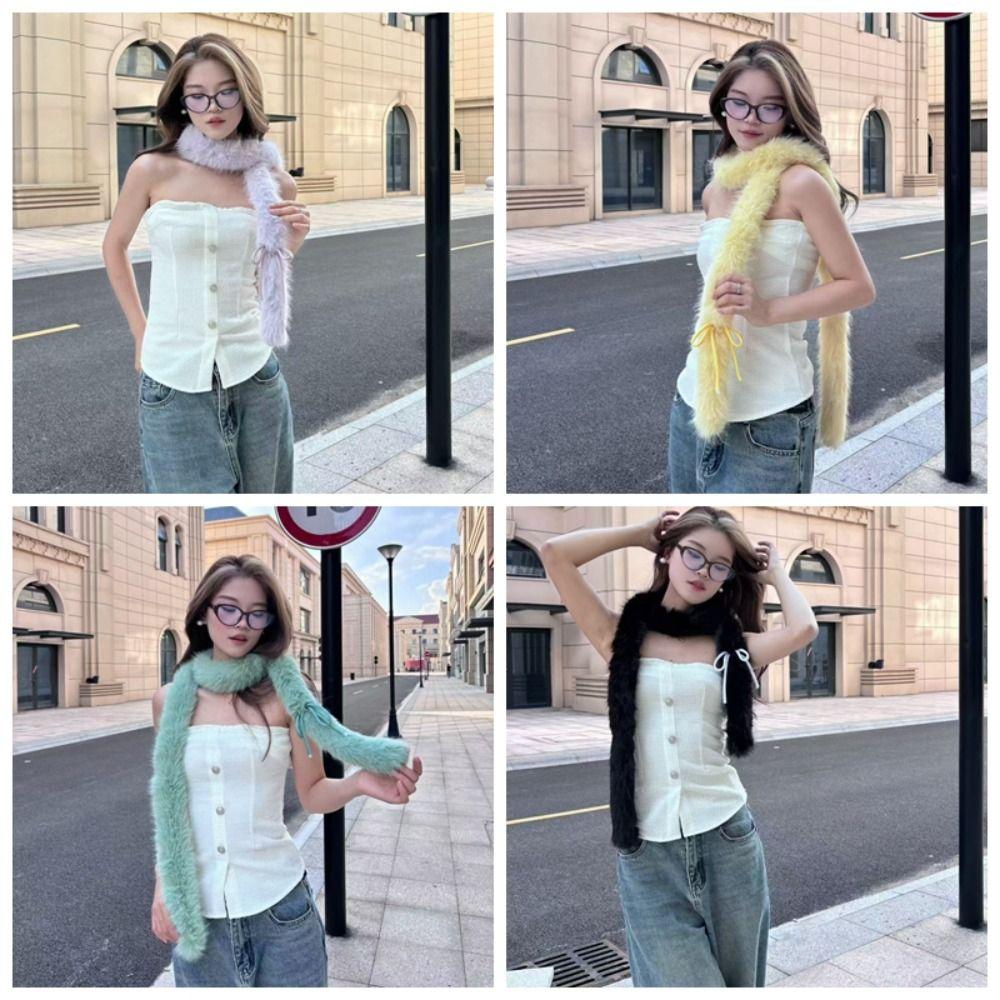 Пушистый шарф с бантом, Харадзюку, женский шарф, элегантный шарф-бант в стиле Y2k, уличная одежда