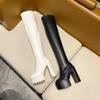 Мода Новые Сексуальные Сапоги Выше Колена Круглый Носок 14см Массивный Высокий Каблук Женская Обувь Длинные Сапоги Черная Платформа Круглый Носок Ботфорты до Бедра