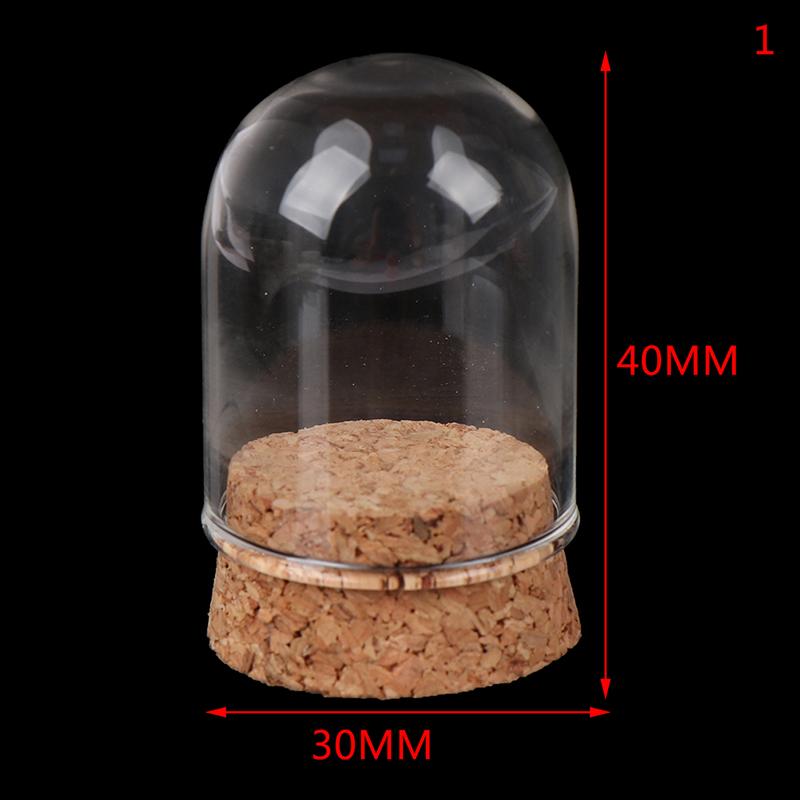 1/6 Doll Glass Dome Display Wood Cork Bell Jar With Wooden Base Decoation Craft