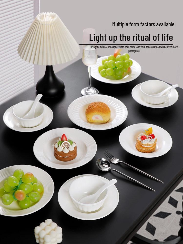 Французский Белый Рельефный Керамический Набор Тарелок - Креативные Тарелки для Тыквенного Супа и Завтрака