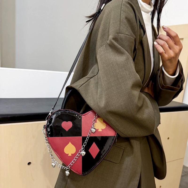 Модная женская сумка через плечо Креативная сумка в виде покерной карты с принтом в форме сердца Сумка кроссбоди Маленькая ручная сумочка CLE
