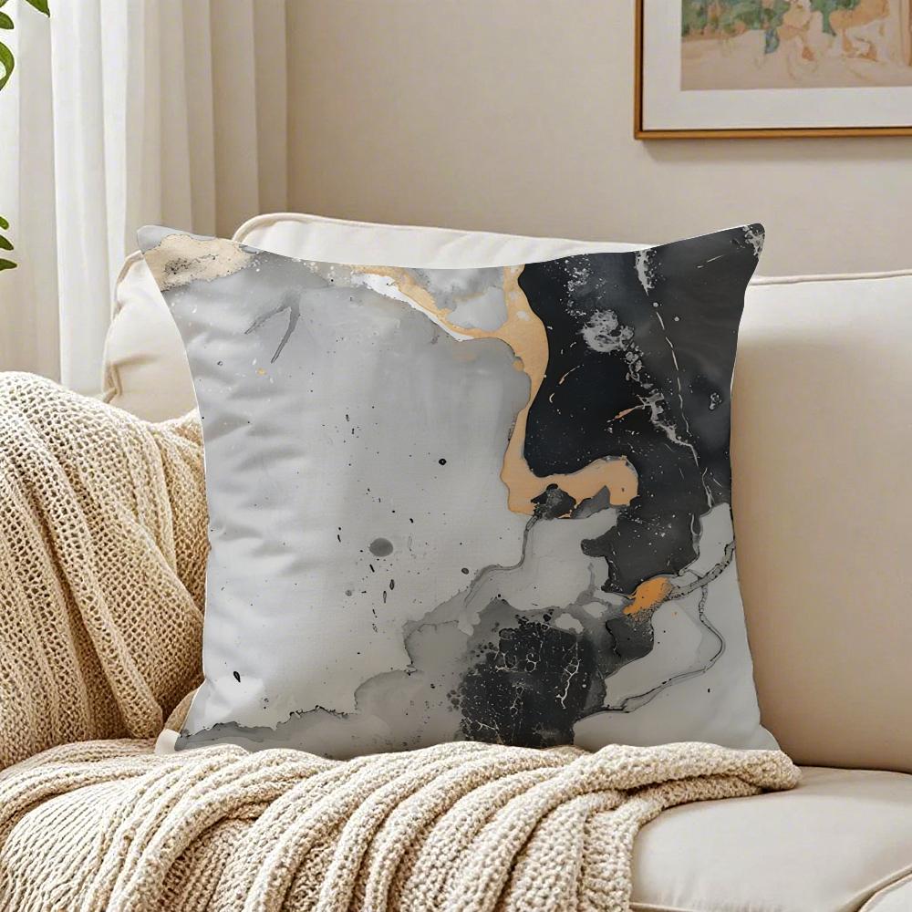 Grey White Abstract Marble Texture Ink Pillow Case Double-Sided Plush Sofa Cushion Covers Organic Breathable Invisible Zipper