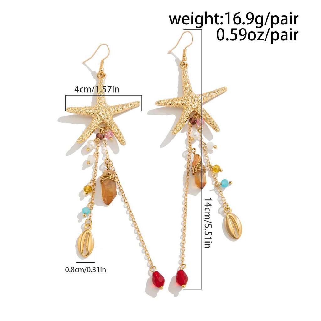 Salircon Boho Starfish Scallop Long Tassel Earrings Women 2026 Summer Beach Vacation Gold Color Jellyfish Earrings Jewelry Gift