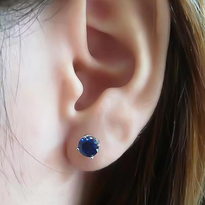 7mm Round Tanzanite Earrings 925 Sterling Silver Violet Stud Earring