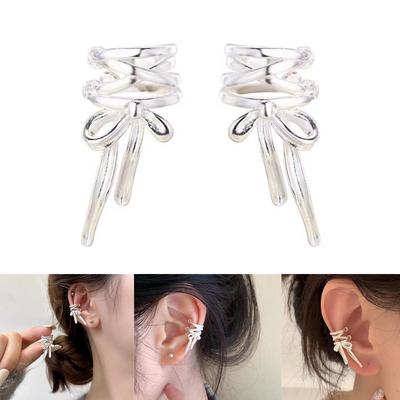 Изысканные серьги-клипсы с бантиками для женщин, модные непирсинговые украшения для ушей из металла для повседневной носки