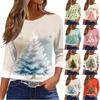 Women's O-Neck 3/4 Sleeve Christmas Print Top