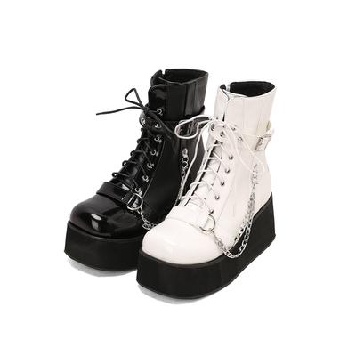 Женские ботильоны с круглым носком, на танкетке, на высоком каблуке, с заклепками, цепочкой, на молнии, на шнуровке, короткие ботинки, женская модная обувь, осень-зима 46