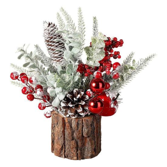 Маленькая искусственная рождественская елка с украшениями из сосновых шишек и ягод для дома, комнаты, зимы, дома, улицы, новогоднего украшения для вечеринки