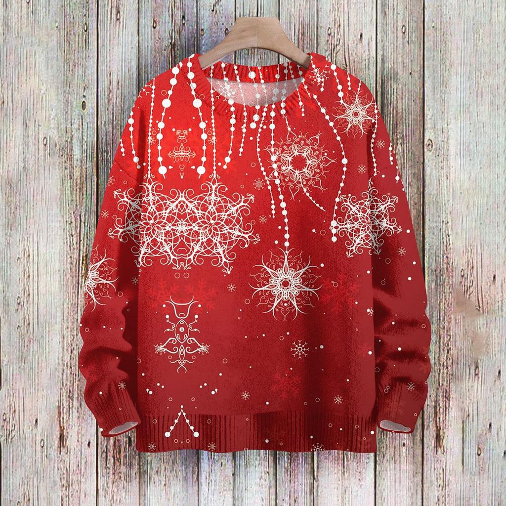 Рождественские толстовки для женщин Вязаный свитер Милая рубашка Осенний свитер с круглым вырезом Топы