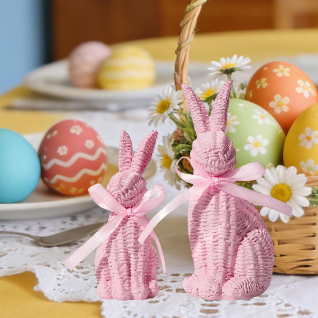 Rabbit Easter Statue Easter Theme Cute Sculpture Spring Bunnies Figurine For Living Room Bedroom Study Nursery Bedside Display