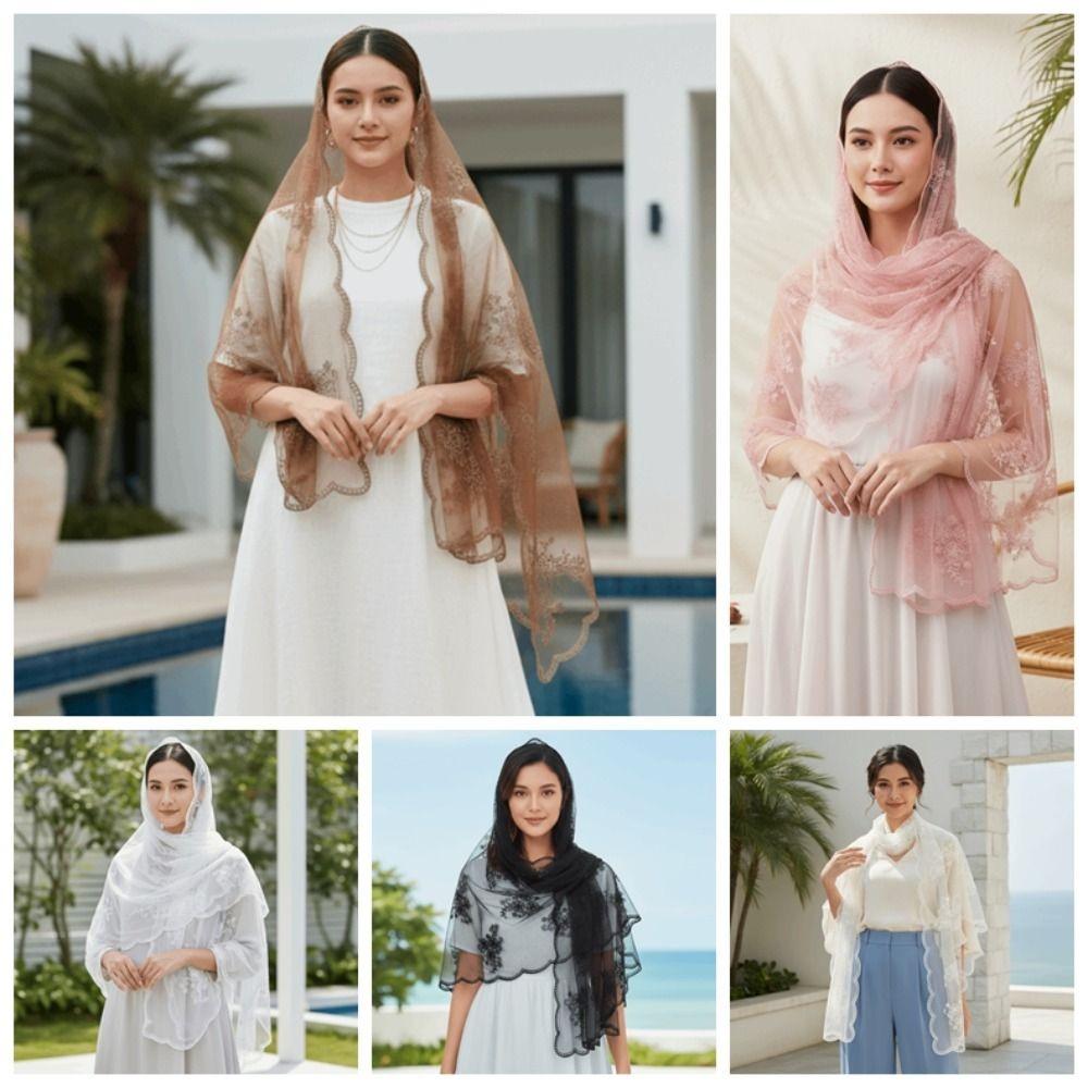 Breathable Floral Headwrap Lightweight Long Lace Scarf Neck Wrap Summer Hijab Travel Photoshoot