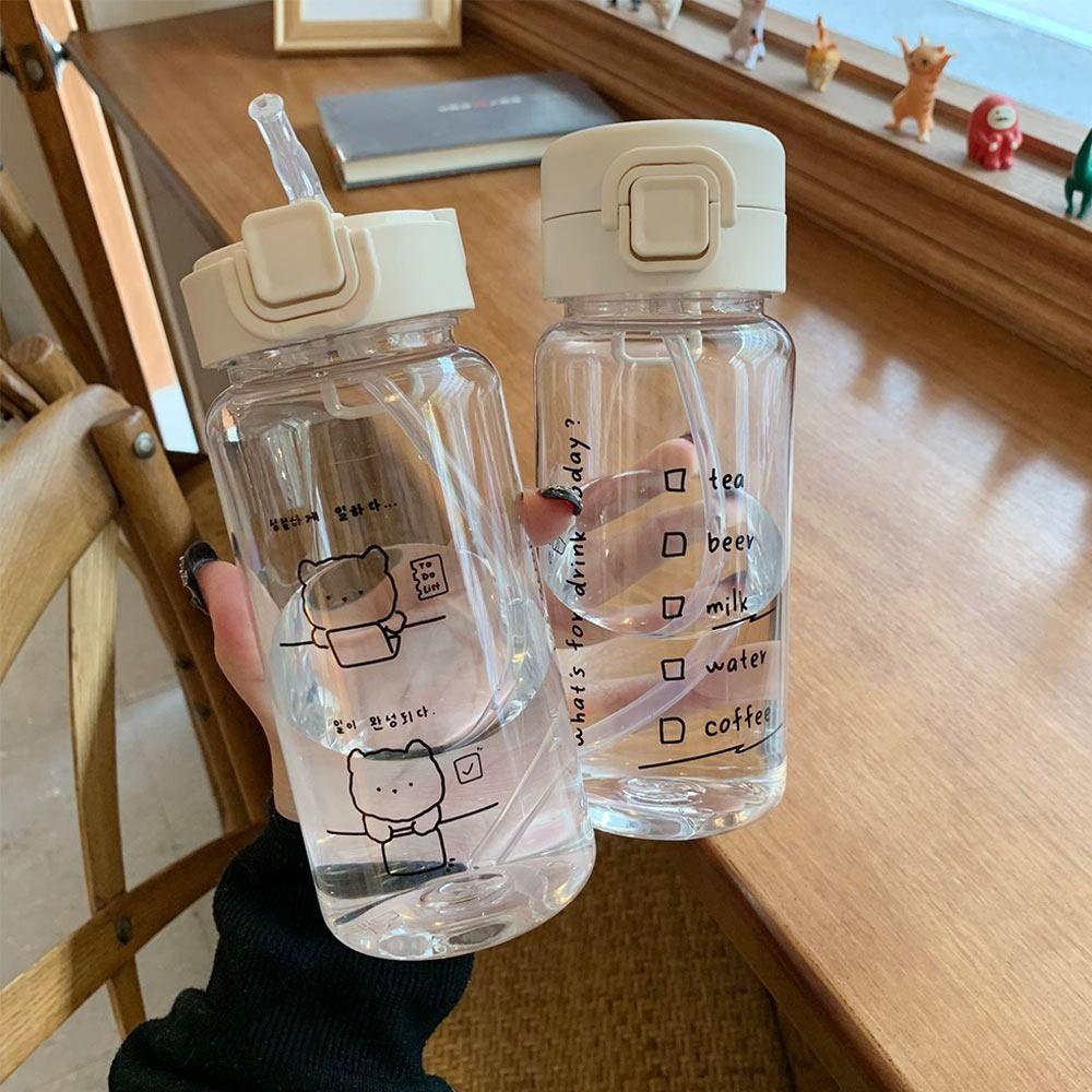 Travel Creative Cute Cartoon With Straw Drinking Cup Water Bottle Drinkware