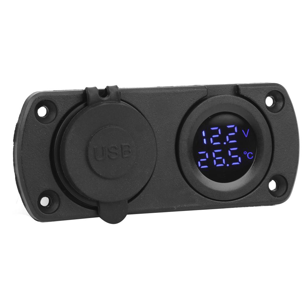 Температура Вольтметр Зарядное устройство Автомобильный двойной USB 12 В розетка Прикуриватель Синий