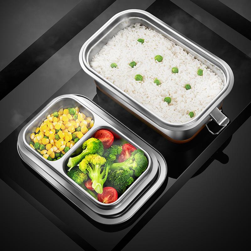 Stainless Steel Double Layer Lunch Box with Compartments Sealed Insulated Bento Food Storage Boxes Container Kitchen Tableware