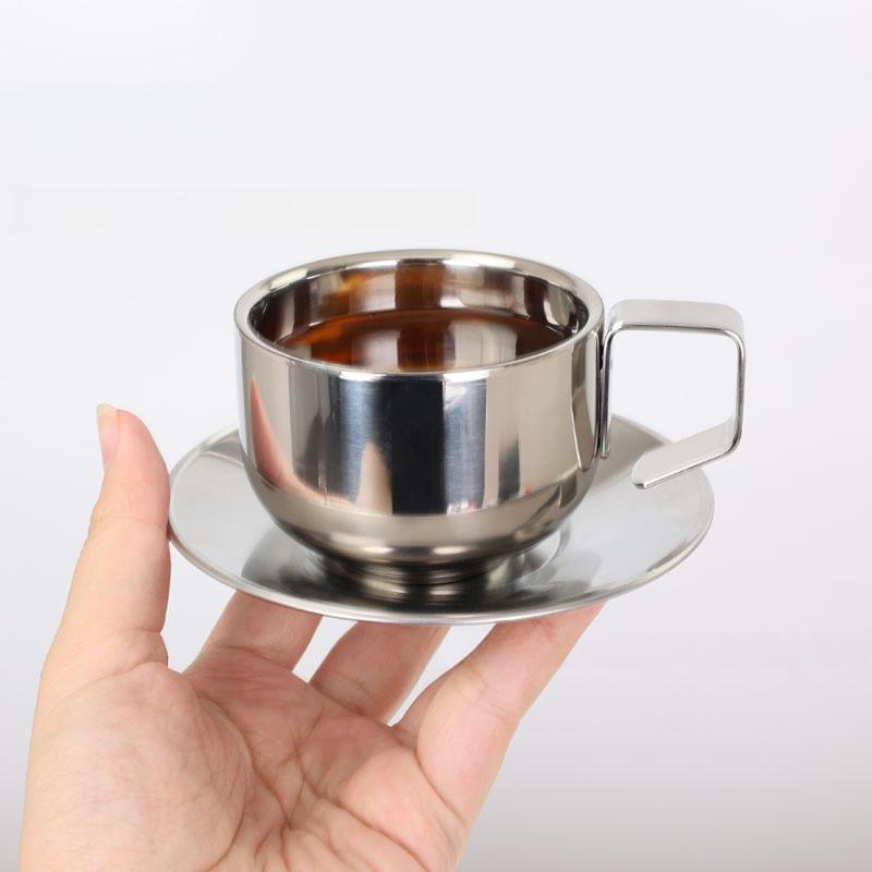 Niche Coffee Cup And Saucer Set Retro Stainless Steel Coffee Cup Small Exquisite Posing Vlog Afternoon Tea Cup