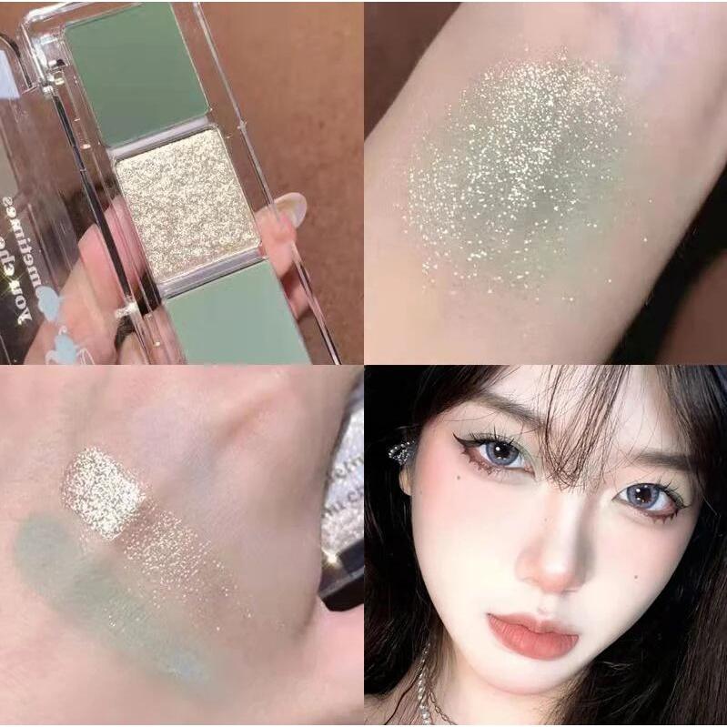 Трехцветный набор теней для век с жемчугом и блестками, матовая роза, темно-серый, зеленый, блестящие тени для век, стойкая пигментная косметика