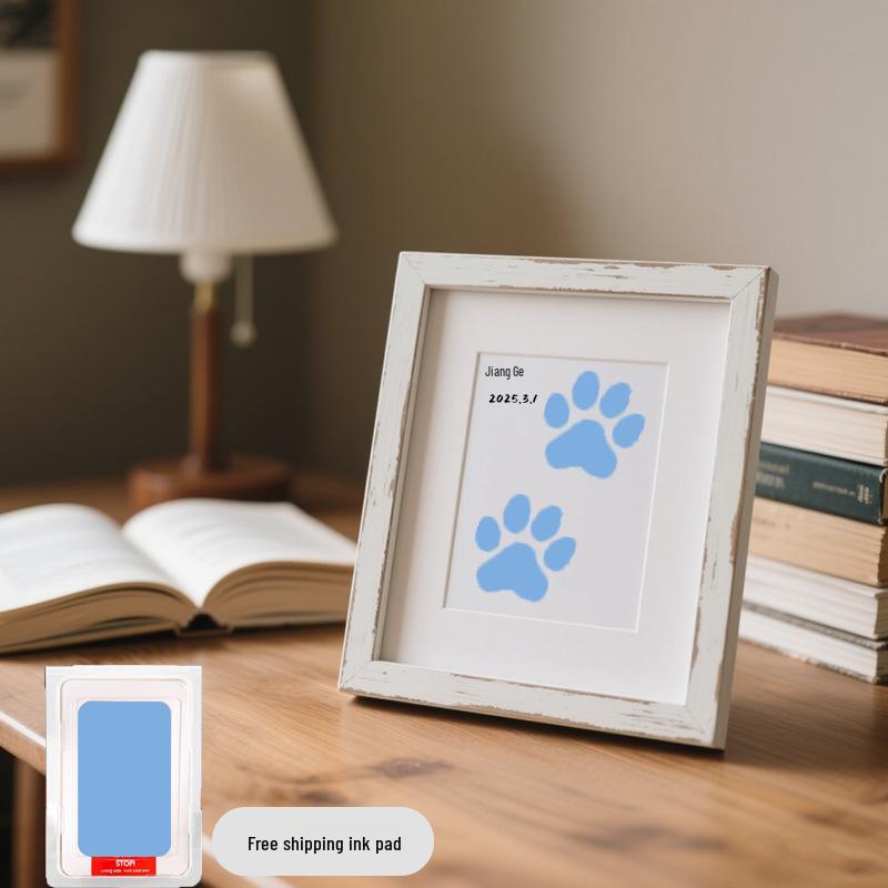 Pet Paw Print Memorial Frame with Wash-Free Ink Pad for Cats and Dogs