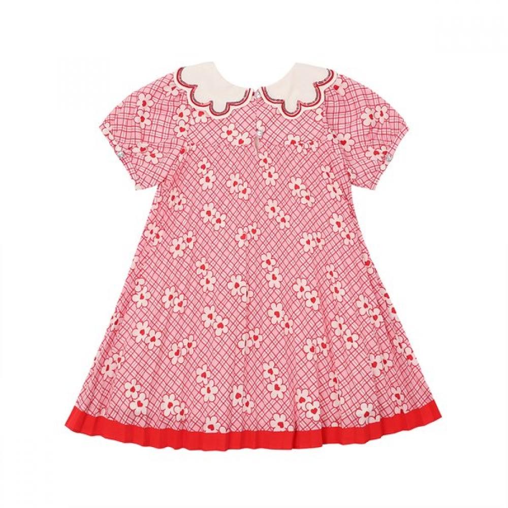 French Cat Pink Heart Flower Collar Dress Q52dao080p1
