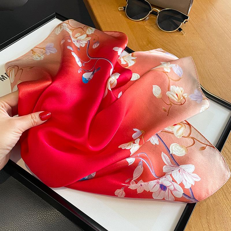 2025 Fashion 100% Real Silk Square Satin Scarf For Women Shawl Foulard Hijab Neckerchief Wrap Bandana Luxury Bufanda Echarpe