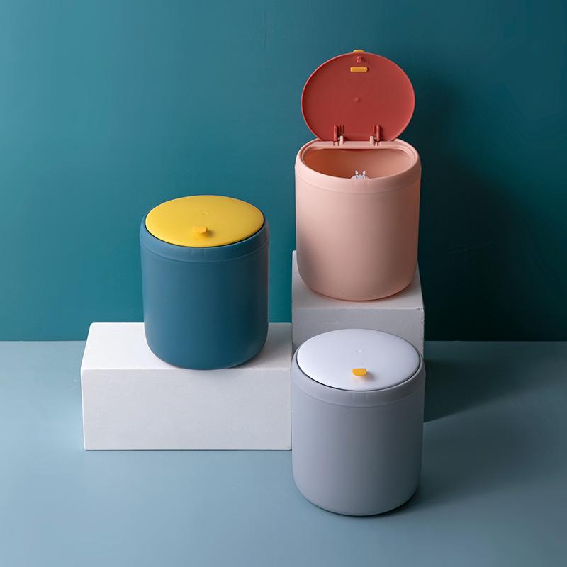 Mini Press-Top Trash Can with Lid for Office or Desktop