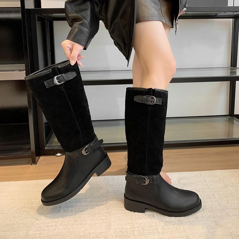 Французская ретро пряжка ремня длинные рыцарские сапоги для женщин 2025 новые нишевые сапоги большого размера в британском стиле