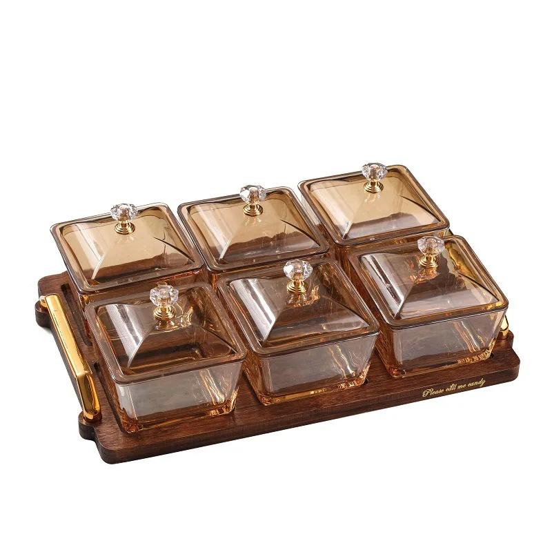 Бытовая тарелка для сухофруктов KTV Стеклянный поднос для фруктов Креативное панно для сухофруктов Коробка конфет Dim Sum Закуски, размещенные на тарелке