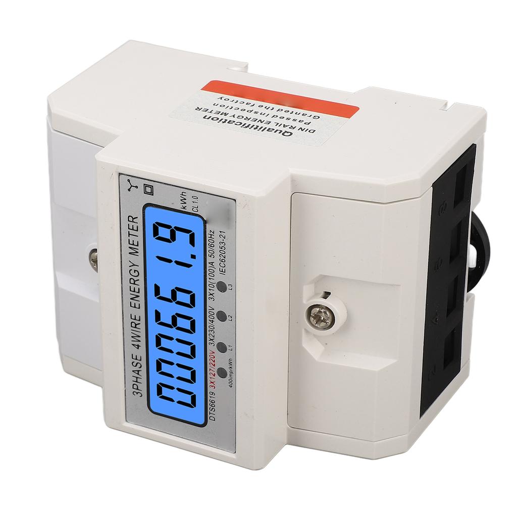 Digital Energy Meter 3 Phase 4 Wire KWh Electricity Wattmeter DIN Rail Backlight LCD Display 3x127 220VAC 10‑100A