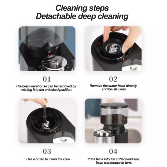 Электрическая кофемолка с жерновами, Plug-Play, управление одним касанием, простая в очистке, автоматическая машина для измельчения кофейных зерен с плоскими жерновами